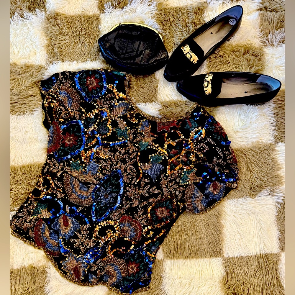Vintage silk beaded top